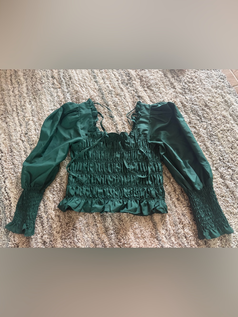 Smocked Emerald Green Puff Sleeve Crop Top